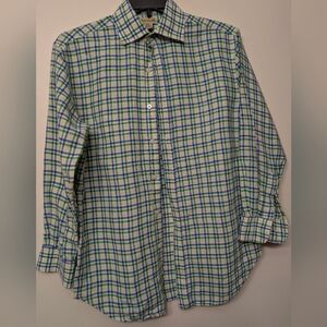 Natural Blue by Visitor Linen Blend Plaid Long Sleeve Shirt - Men's XL